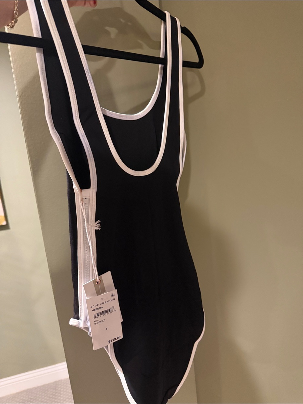 Good American Black Swimsuit with White Strap Detail